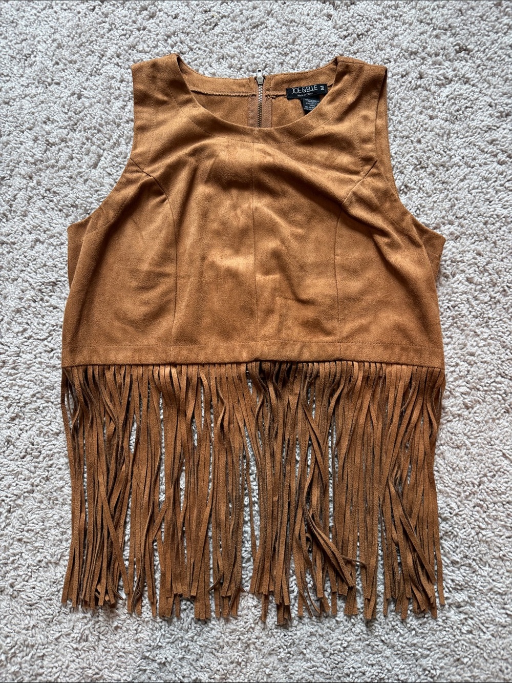 Joe & Elle Brown Faux Suede Fringe Crop Top Size Medium